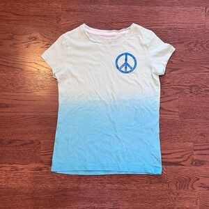 Y2K Circo Pastel Aqua Blue Dip Dye Peace Sign Top XS